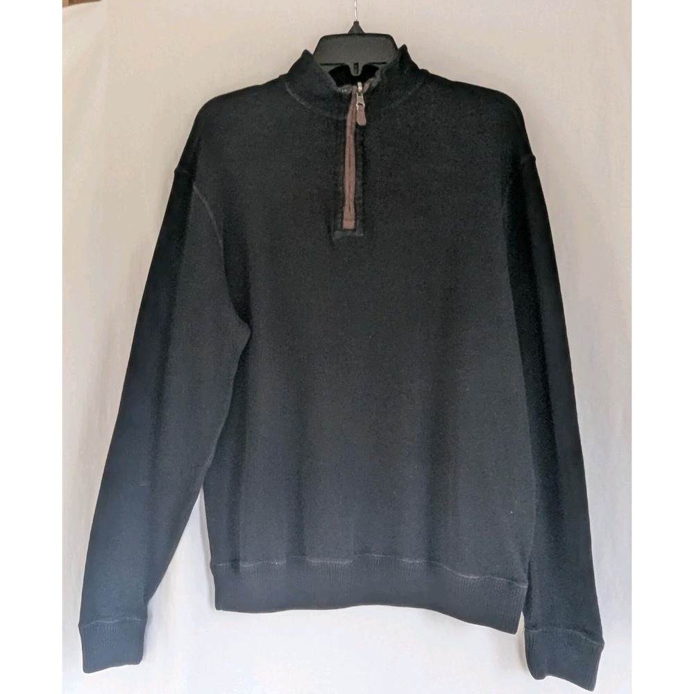 Cremieux Men's 1/4 Zip Pullover Sweater Sz M Mock Neck Elbow Patch Charcoal